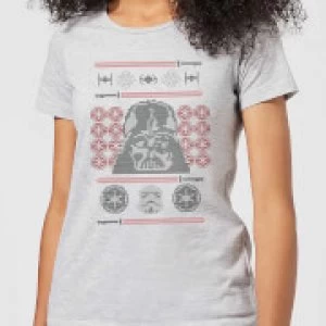 Star Wars Darth Vader Face Knit Womens Christmas T-Shirt - Grey - XXL