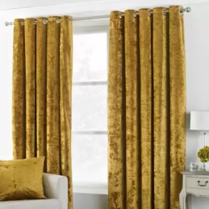 Verona Crushed Velvet Lined Eyelet Curtains, Ochre, 90 x 54" - Paoletti