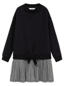 Mango Girls Dogtooth 2 In 1 Sweat Dress - Black, Size 13-14 Years