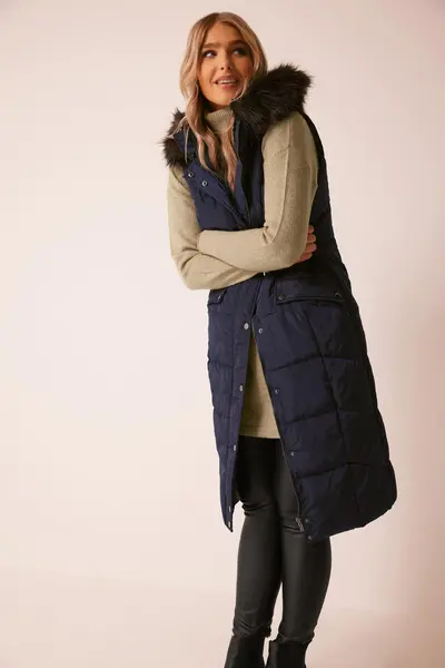 M&Co Padded Midi Gilet Blue