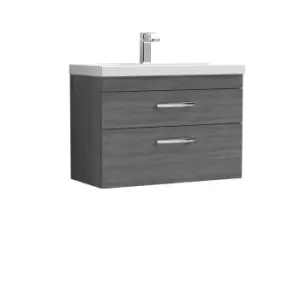 Nuie Athena 800 Wall Hung 2-drawer Vanity & Mid-edge Basin - Grey Woodgrain