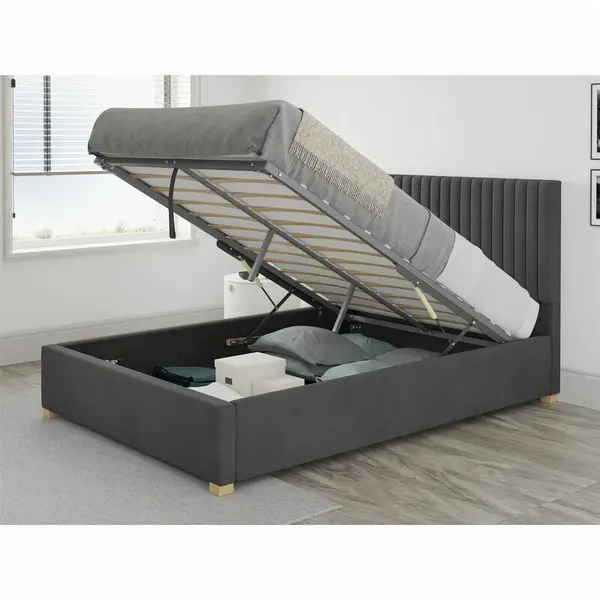 Aspire Grant Ottoman Upholstered Bed, Plush Velvet, Steel - Ottoman Bed Size Superking 6ft - Steel 5057632046772