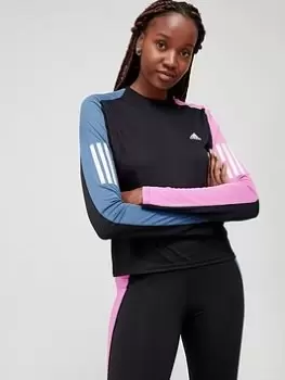 adidas Colour Block Long Sleeve Tee - Black/Multi, Black Multi, Size L, Women