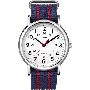 Timex T2N747 Unisex Weekender Watch with Blue/Red Fabric Strap