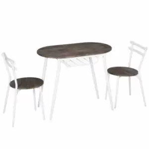 HOMCOM 3 Piece Oval Dining Table And 2 Chair Set With Wire Storage Shelf And Steel Frame Natural