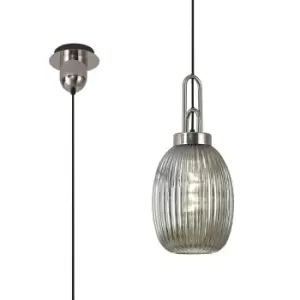 Yorktown Ceiling Pendant E27 With 20cm Almond Ribbed Glass, Smoked Polished Nickel, Matt Black