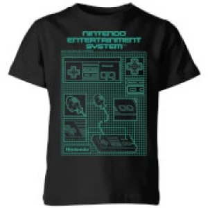 Nintendo NES Controller Blueprint Kid's T-Shirt - Black - 11-12 Years