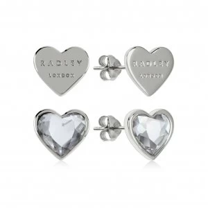 Radley Silver Plated Heart Stud Blue Heart Stone Earring Set