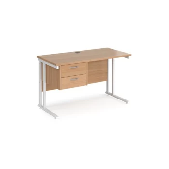 Office Desk Rectangular Desk 1200mm With Pedestal Beech Top With White Frame 600mm Depth Maestro 25 MC612P2WHB