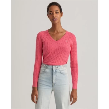 Gant Gant V Neck Cable Knit Jumper Womens - Pink