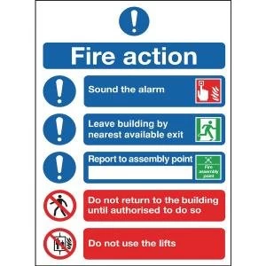 Safety Sign Fire Action Symbols A4 Self Adhesive FR09950S