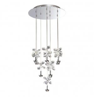 Ceiling Cluster Pendant Round 10 Light 4000K LED Polished Chrome, Crystal