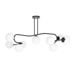 Ragi Black Globe Ceiling Light with White Glass Shades, 9x E14