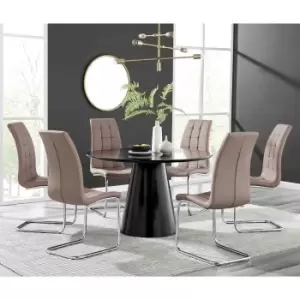 Furniture Box Palma Black Semi Gloss Round Dining Table and 6 Cappuccino Murano Chairs