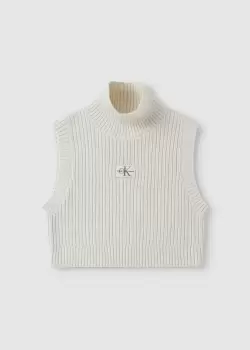 Calvin Klein Womens Badge Logo Cropped Top In Ivory