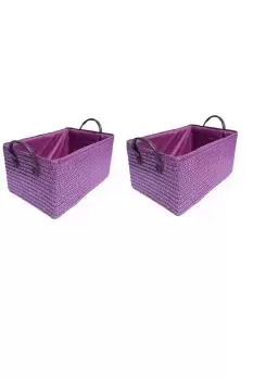 Ser Of 2 Coloured Storage Basket Organiser With Lid 28 x 22 x 20 cm