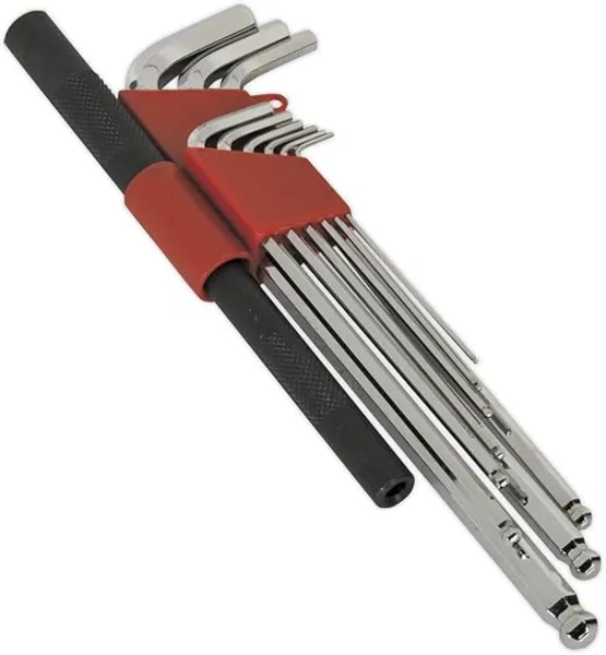 Sealey AK6145 Ball-End Hex Key Wrench Set with Power Bar 10pc Extra-Long Metric