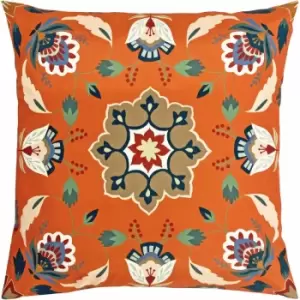 Furn - Folk Flora Vibrant Tones 100% uv & Water Resistant Outdoor Cushion Cover, Orange, 43 x 43 Cm