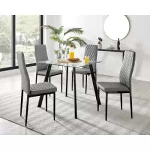 Furniturebox UK - Furniturebox Seattle Glass and Black Metal Leg Square Dining Modern Industrial Dining Table & 4 Grey Milan Black Leg Faux Leather