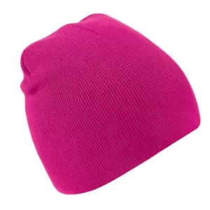 Beechfield Plain Basic Knitted Winter Beanie Hat (One Size) (Fuchsia)