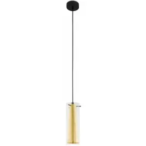 Pendant Ceiling Light Black Shade Inner Gold Outer Clear Glass Bulb E27 1x60W