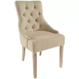 Pair of Stella Solid Larch Wood Dining Chairs Upholstered Fabric - Oatmeal - Cream