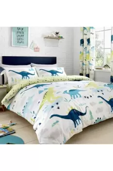 Dino Glow in the Dark Reversible Duvet Set - Size: Double - Green