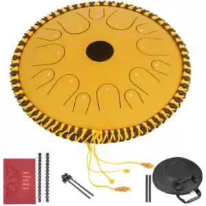 Tongue Drum 14 Notes Dish Shape Drum 14" Dia. With Rope Decoration Golden