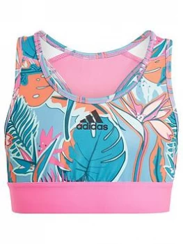 adidas Girls Junior Ask Bra - White/Blue, Size 11-12 Years, Women