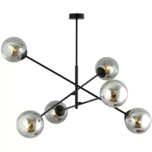 Emibig Linear Black Multi Arm Pendant Ceiling Light with Graphite Glass Shades, 6x E14