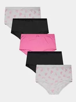 Yours Animal Heart Full Briefs (5 Pack) - Multi, Grey, Size 38-40, Women