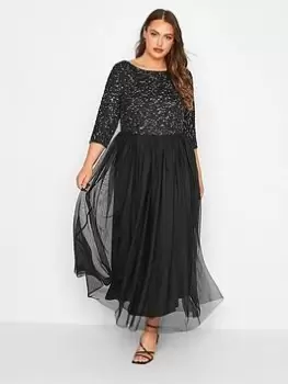 Yours Luxe Embellished Long Sleeve Maxi Dress - Black, Size 16, Women