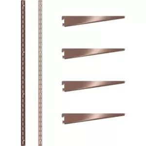 Rothley Antique Twin Slot Shelving Kit 1600mm Uprights (x2) & 220mm Brackets (x4) in Copper Steel