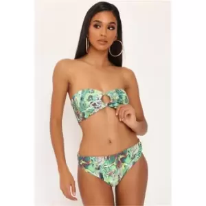 I Saw It First Snake Print Bikini Bottoms With Gold Hoops - Green