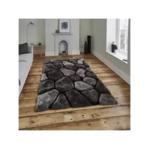 Noble House NH5858 Shaggy Hand Tufted Rug, Black/Grey, 150 x 230 Cm - Think Rugs