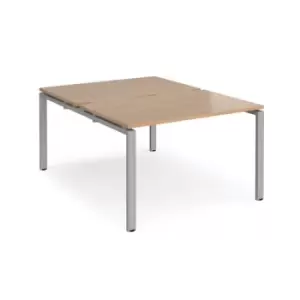 Bench Desk 2 Person Rectangular Desks 1200mm Beech Tops With Silver Frames 1600mm Depth Adapt