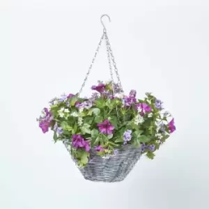 Homescapes - Purple & White Petunia Hanging Basket, 58cm - Purple & White