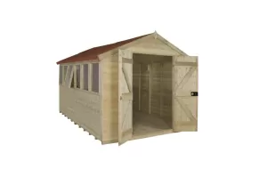 Forest Garden 12 x 8ft Apex Tongue & Groove Pressure Treated Double Door Shed with Assembly