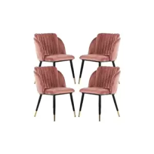 Milano Velvet Upholstered Dining Chairs with Gold end Caps - Set of 4 - Pink - Pink