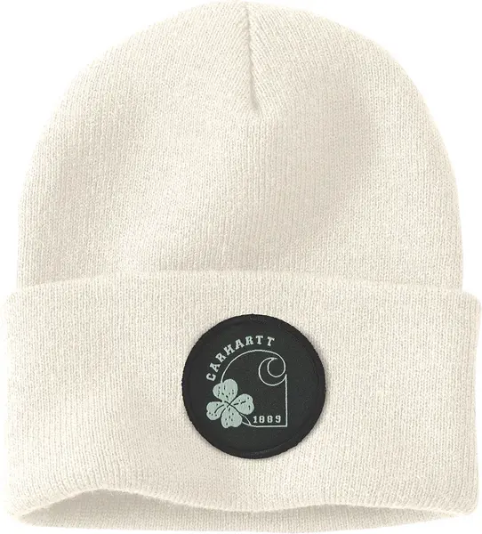 Carhartt Knit Shamrock Patch Beanie, white