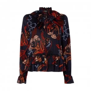 Biba Printed Victorian Blouse - Navy Floral