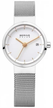 Bering Womens Solar Stainless Steel Mesh White Dial 14426- Watch