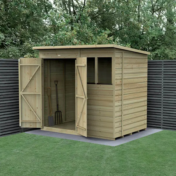 7' x 5' Forest Beckwood 25yr Guarantee Shiplap Pressure Treated Double Door Pent Wooden Shed (2.26m x 1.7m)