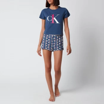 Calvin Klein Womens Logo Short Sleeve Pyjama Set - Seahorse Blue - L