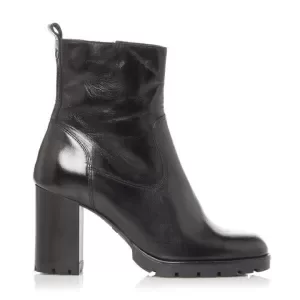 Dune Black Leather 'Panner' Mid Block Heel Ankle Boots - 3