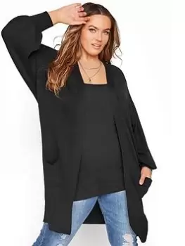 Yours Balloon Sleeve Fine Gauge Cardigan - Black, Size 22-24, Women