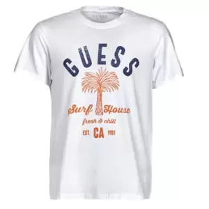 Guess SURF HOUSE CN SS TEE mens T shirt in White. Sizes available:S,M,L,XL,XS