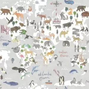 Holden Animal Maps Grey Childrens Wallpaper