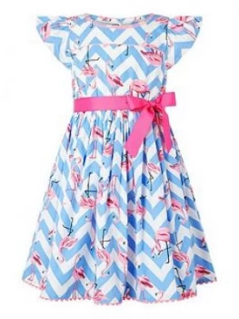 Monsoon Girls S.E.W. Adrienne Flamingo Dress - Blue