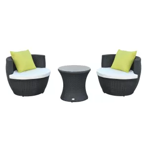 Outsunny 3Pc Garden Rattan Vase Chair Set: 1 x Table, 2 x Chair-Black